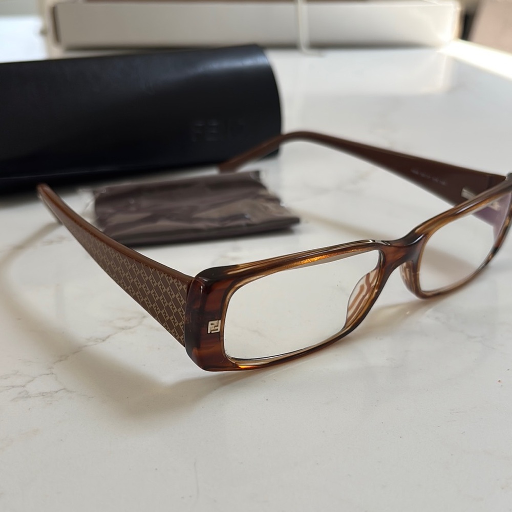 Fendi Brown Tortoise Shell Glasses with Monogram Logo